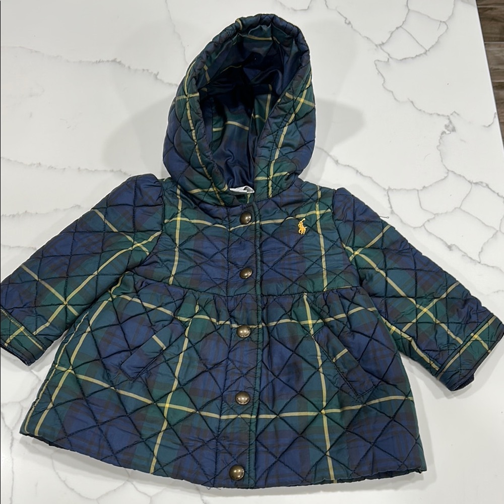 Ralph Lauren Blue and Green Plaid Kids Puffer Jacket